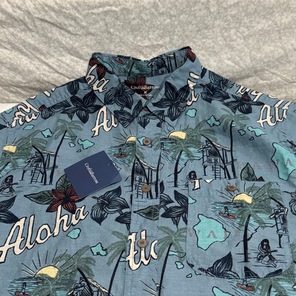 croft & barrow polo shirt with beach and floral design size medium Hawaii beach - Picture 2 of 5